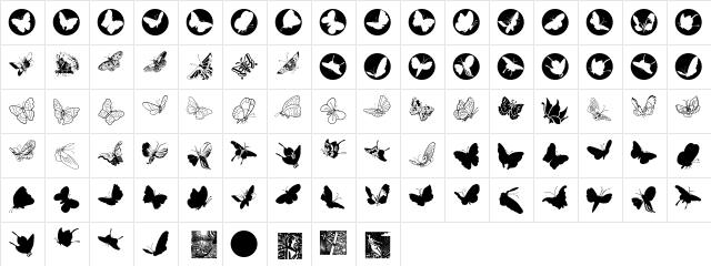 ButterFly Regular  glyph index