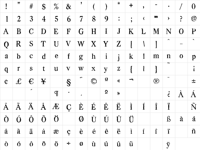 CasadAntique-Medium Regular  glyph index