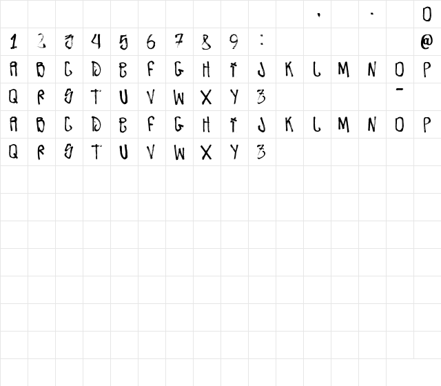 Zdarx Hardcore Regular  glyph index