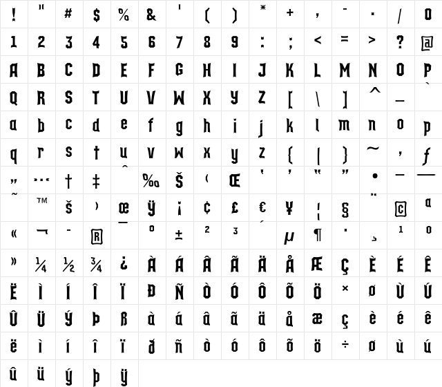 a_TechnicsCnc DemiBold  glyph index