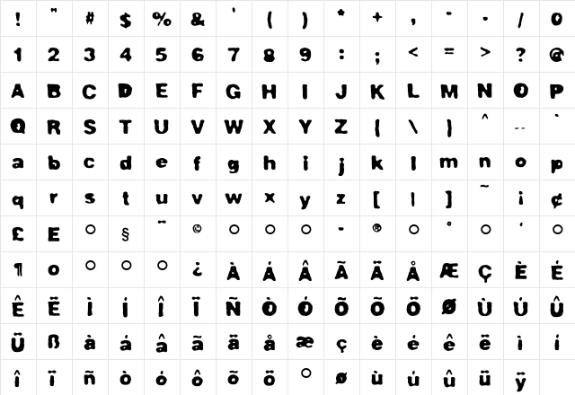 Poorhouse Medium  glyph index