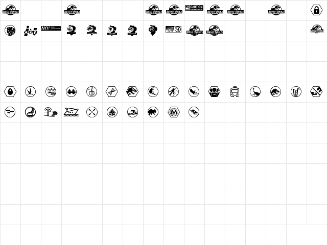 Jurassic World Regular  glyph index
