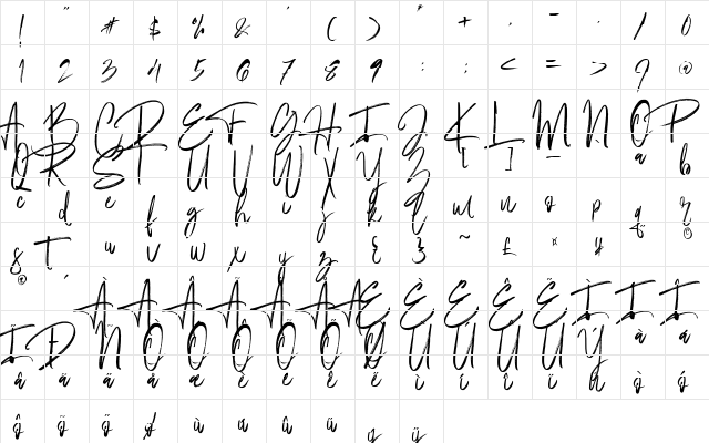 Fantastico Regular  glyph index