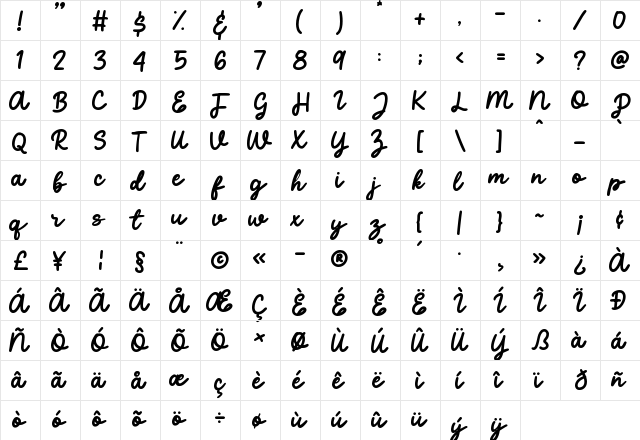 Eighties Regular  glyph index