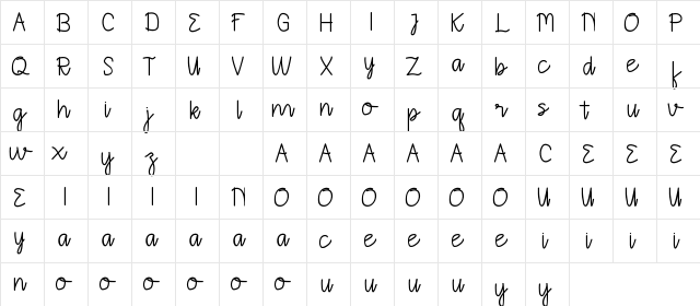 Naiyana Demo Regular  glyph index
