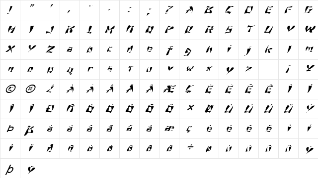 FZ WARPED 11 ITALIC Normal  glyph index