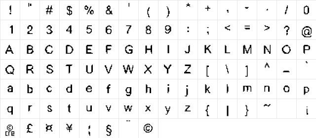 bitcre Medium  glyph index