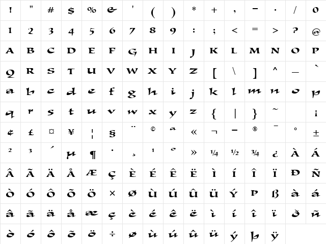CollierScript Regular  glyph index