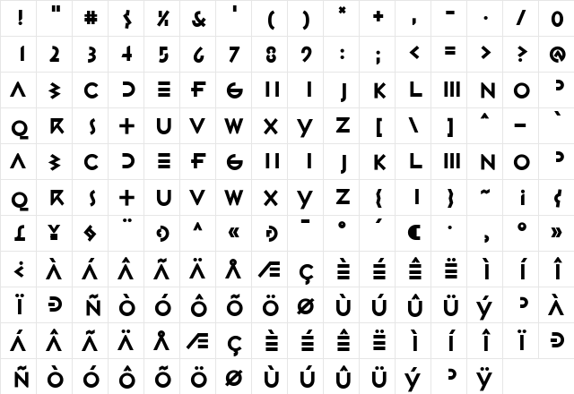 Gestalt Regular  glyph index