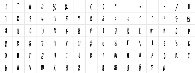 Toxic waist Regular  glyph index