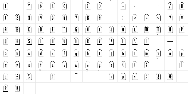 Graveyard Regular  glyph index