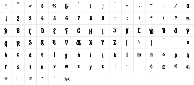RikyTiky Normal  glyph index