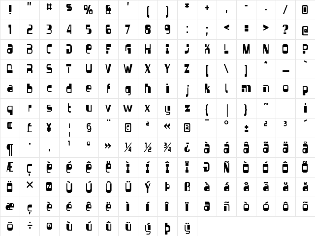 Vectroid Regular  glyph index