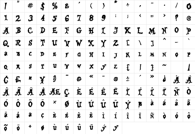 Happy Halloween Regular  glyph index