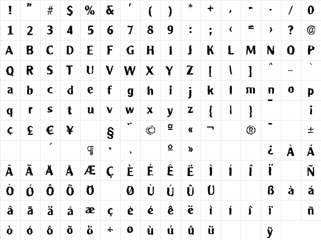 AlexanderBeckerRandom Bold  glyph index