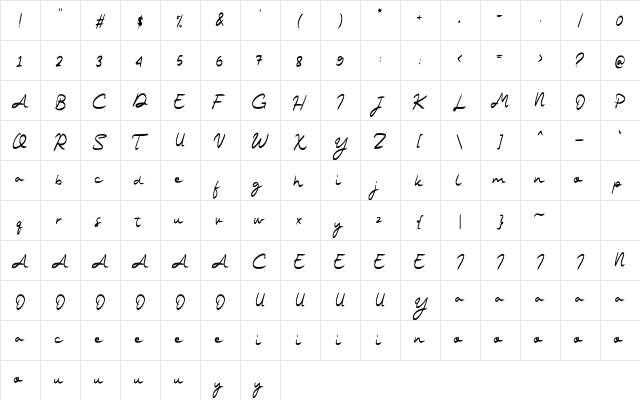 Femme Regular  glyph index
