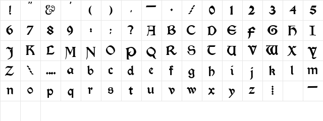 Kelmscott Regular  glyph index