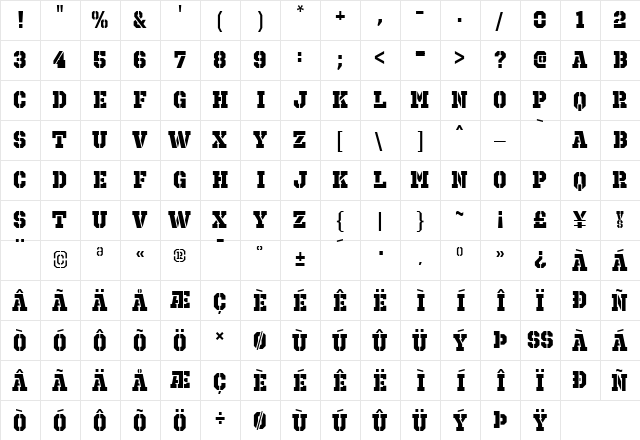 Octin Prison Heavy  glyph index