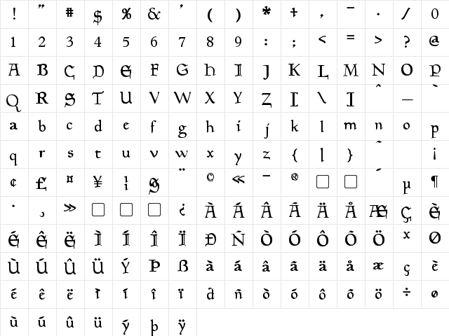 Planewalker Regular  glyph index