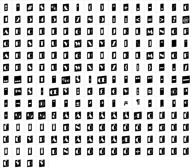 a_BentoCmUp Regular  glyph index