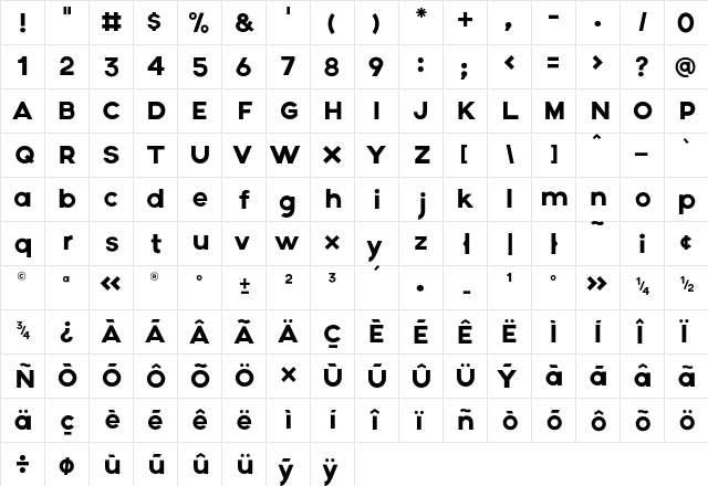 Axis Bold  glyph index