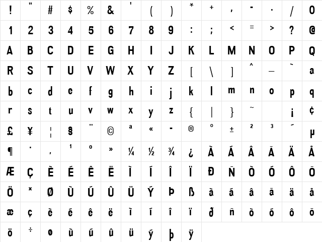 Akazan Bold  glyph index