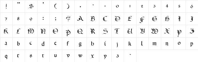 CallifontsB14PostScript Regular  glyph index