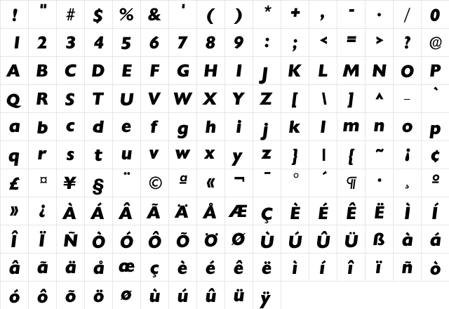 Ichantilly ExtraBold  glyph index