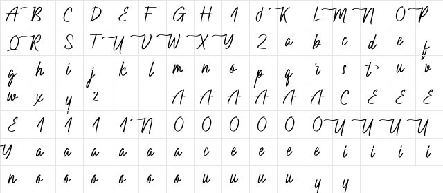 Nailmads Demo Regular  glyph index