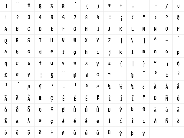VT323 Regular  glyph index