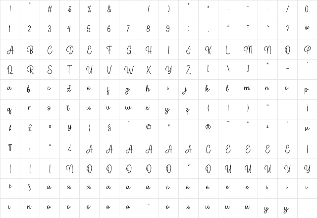 Hello Bunny Regular  glyph index
