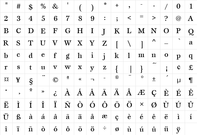 EspritMdITC Medium  glyph index