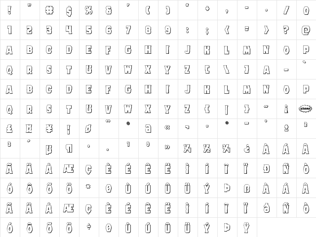 Dusk Demon 3D Regular  glyph index
