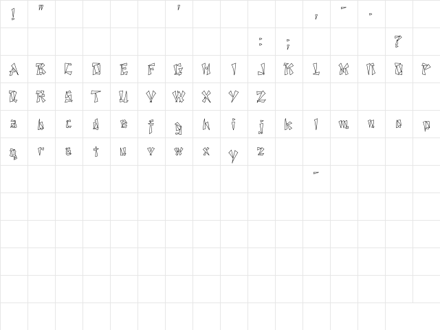 Nixon Hollow Regular  glyph index