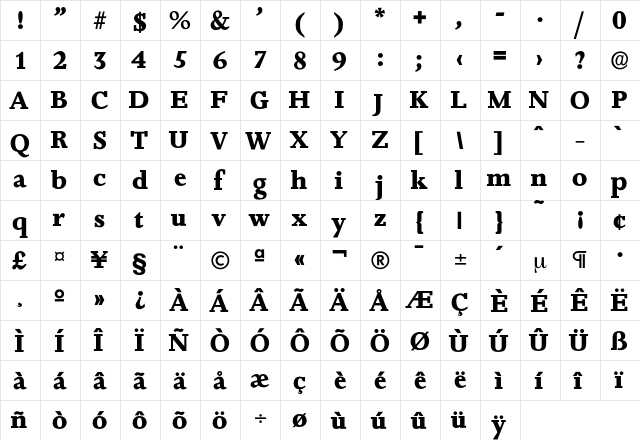 Jessica-ExtraBold Regular  glyph index