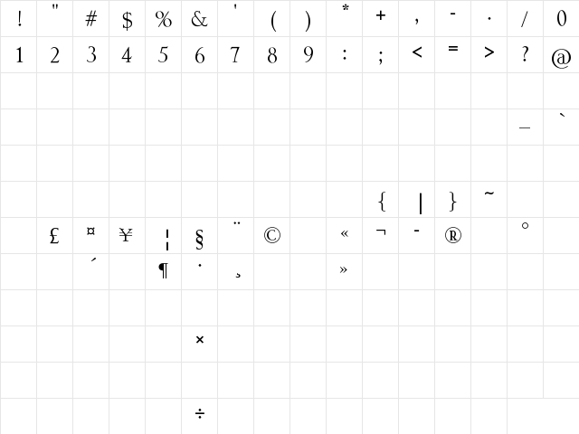 fontstock Regular  glyph index