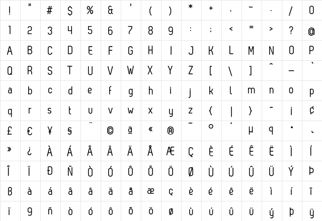 Zag Regular Regular  glyph index