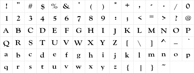 GoudyExt-Bold Regular  glyph index