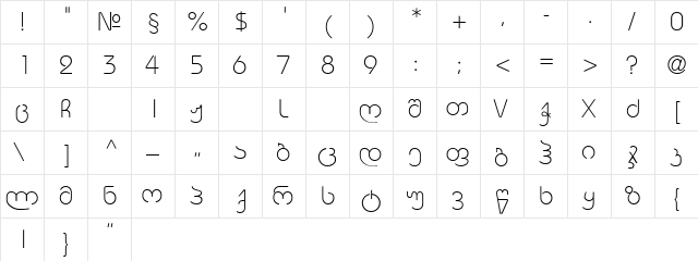 Bordeaux Georgian Regular  glyph index