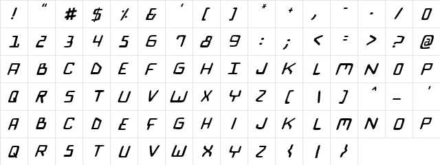 Bionic Comic Italic Italic  glyph index