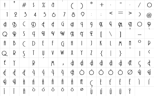 OPTIPashey Regular  glyph index