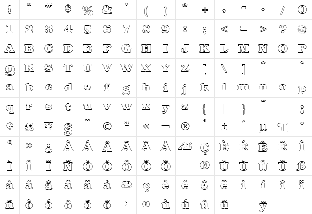 Bookman Outline Regular  glyph index