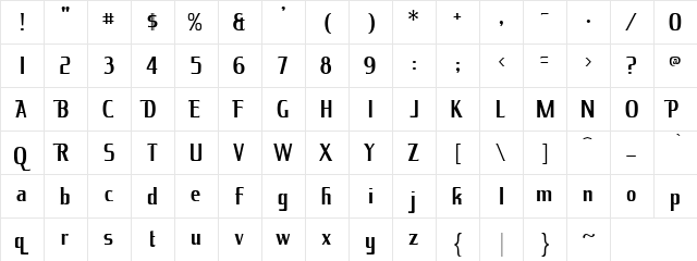 Zalista Vertical Regular  glyph index