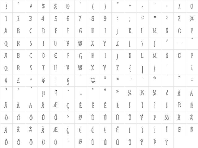 Moonglow Light Condensed  glyph index