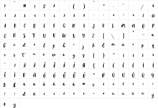 almost lonely Regular  glyph index