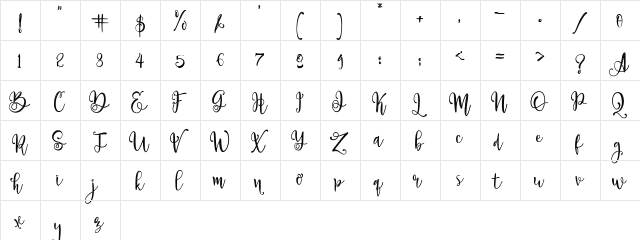 Paradiso Vintage Demo Regular  glyph index