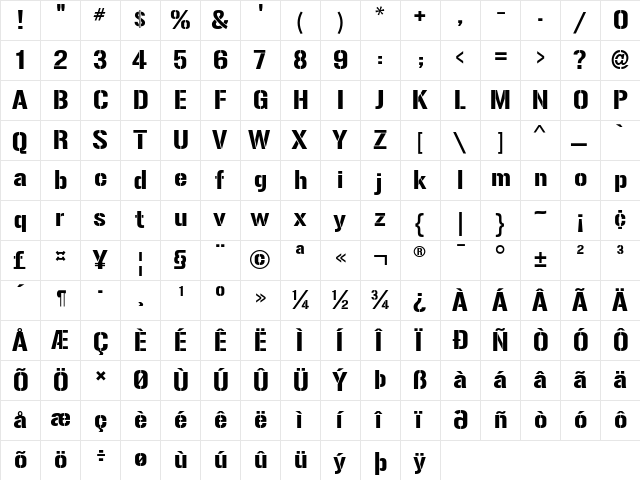 Gunplay Regular  glyph index