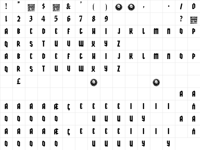 Western Samurai Regular  glyph index