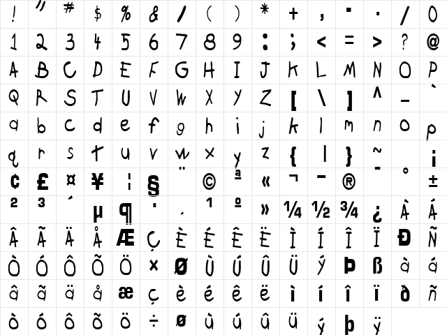 Broken Regular  glyph index