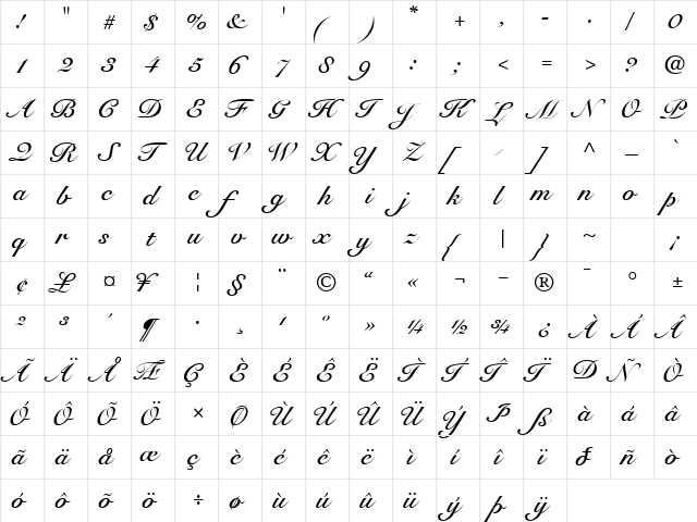 TangoScriptSSK Bold  glyph index